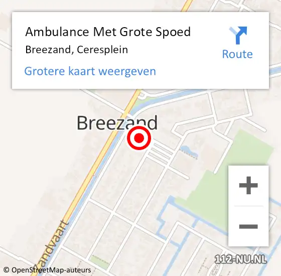 Locatie op kaart van de 112 melding: Ambulance Met Grote Spoed Naar Breezand, Ceresplein op 6 januari 2024 23:53