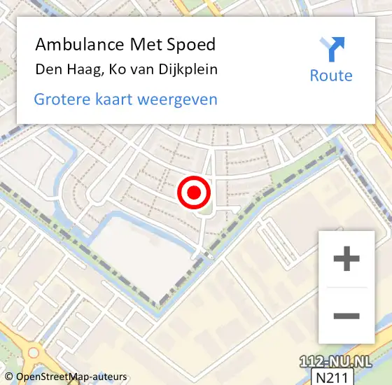 Locatie op kaart van de 112 melding: Ambulance Met Spoed Naar Den Haag, Ko van Dijkplein op 7 januari 2024 00:17