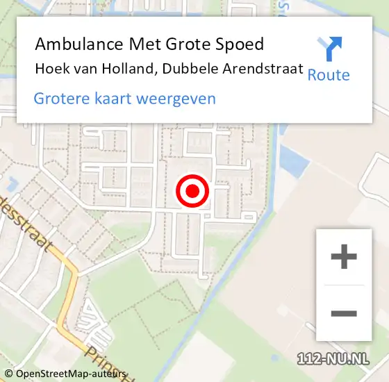 Locatie op kaart van de 112 melding: Ambulance Met Grote Spoed Naar Hoek van Holland, Dubbele Arendstraat op 7 januari 2024 00:44