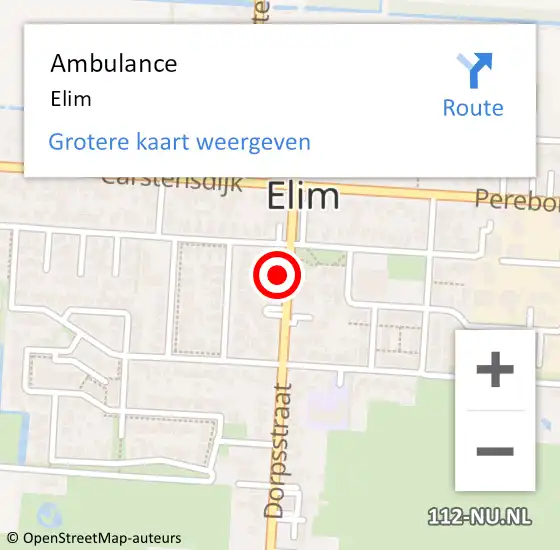 Locatie op kaart van de 112 melding: Ambulance Elim op 7 januari 2024 00:45