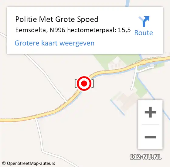 Locatie op kaart van de 112 melding: Politie Met Grote Spoed Naar Eemsdelta, N996 hectometerpaal: 15,5 op 7 januari 2024 00:53