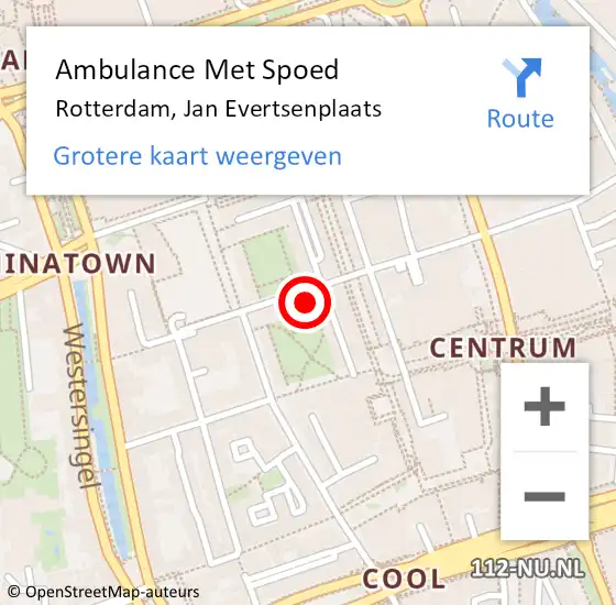 Locatie op kaart van de 112 melding: Ambulance Met Spoed Naar Rotterdam, Jan Evertsenplaats op 7 januari 2024 02:13
