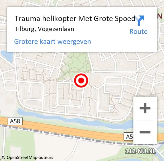 Locatie op kaart van de 112 melding: Trauma helikopter Met Grote Spoed Naar Tilburg, Vogezenlaan op 7 januari 2024 03:21