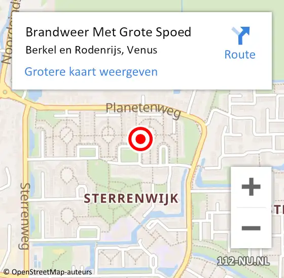 Locatie op kaart van de 112 melding: Brandweer Met Grote Spoed Naar Berkel en Rodenrijs, Venus op 7 januari 2024 05:32