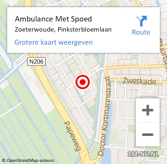 Locatie op kaart van de 112 melding: Ambulance Met Spoed Naar Zoeterwoude, Pinksterbloemlaan op 7 januari 2024 09:53