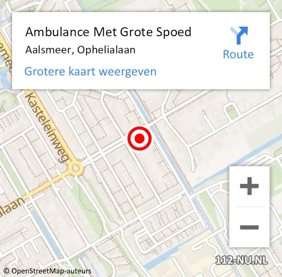 Locatie op kaart van de 112 melding: Ambulance Met Grote Spoed Naar Aalsmeer, Ophelialaan op 7 januari 2024 09:56