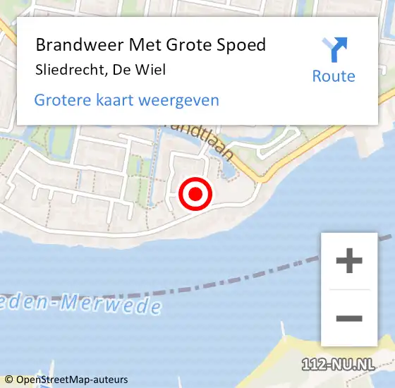 Locatie op kaart van de 112 melding: Brandweer Met Grote Spoed Naar Sliedrecht, De Wiel op 7 januari 2024 10:19