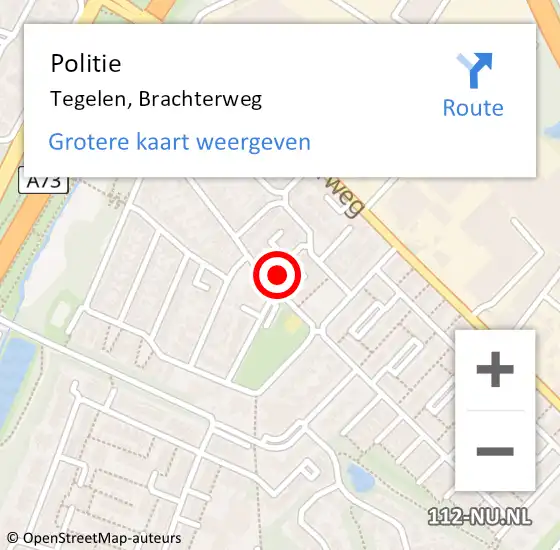 Locatie op kaart van de 112 melding: Politie Tegelen, Brachterweg op 7 januari 2024 10:33