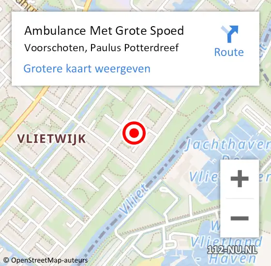 Locatie op kaart van de 112 melding: Ambulance Met Grote Spoed Naar Voorschoten, Paulus Potterdreef op 7 januari 2024 10:47