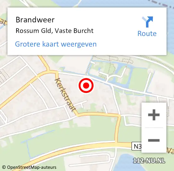 Locatie op kaart van de 112 melding: Brandweer Rossum Gld, Vaste Burcht op 21 september 2014 09:41