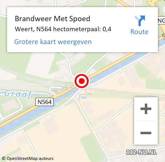 Locatie op kaart van de 112 melding: Brandweer Met Spoed Naar Weert, N564 hectometerpaal: 0,4 op 7 januari 2024 11:19