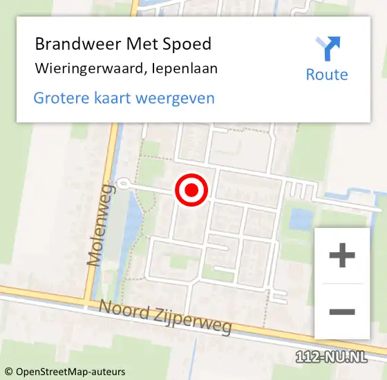 Locatie op kaart van de 112 melding: Brandweer Met Spoed Naar Wieringerwaard, Iepenlaan op 7 januari 2024 11:41