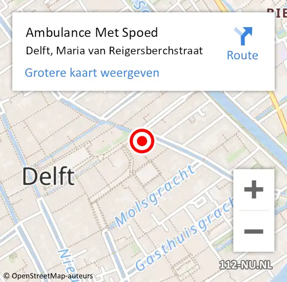 Locatie op kaart van de 112 melding: Ambulance Met Spoed Naar Delft, Maria van Reigersberchstraat op 7 januari 2024 11:44