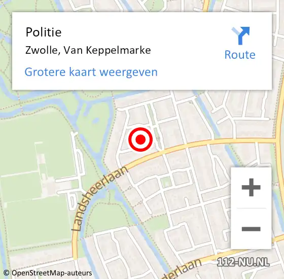 Locatie op kaart van de 112 melding: Politie Zwolle, Van Keppelmarke op 7 januari 2024 11:46