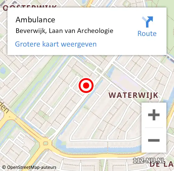 Locatie op kaart van de 112 melding: Ambulance Beverwijk, Laan van Archeologie op 7 januari 2024 12:16