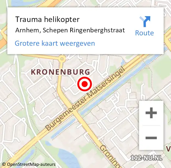 Locatie op kaart van de 112 melding: Trauma helikopter Arnhem, Schepen Ringenberghstraat op 7 januari 2024 12:18