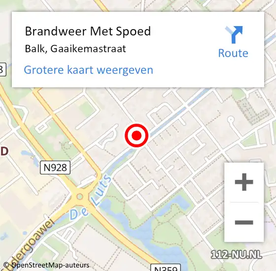 Locatie op kaart van de 112 melding: Brandweer Met Spoed Naar Balk, Gaaikemastraat op 7 januari 2024 12:20