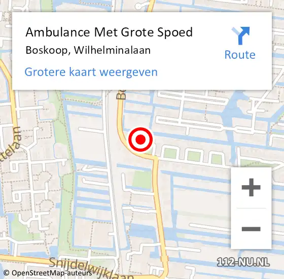 Locatie op kaart van de 112 melding: Ambulance Met Grote Spoed Naar Boskoop, Wilhelminalaan op 7 januari 2024 14:15