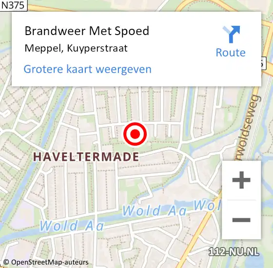 Locatie op kaart van de 112 melding: Brandweer Met Spoed Naar Meppel, Kuyperstraat op 7 januari 2024 14:28