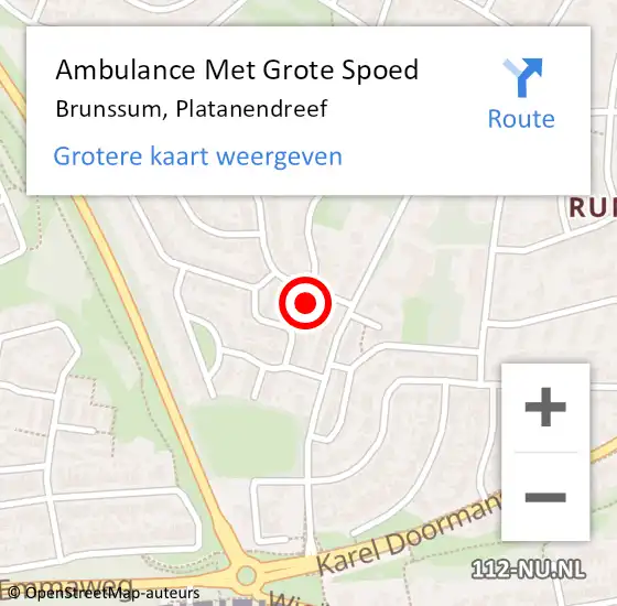 Locatie op kaart van de 112 melding: Ambulance Met Grote Spoed Naar Brunssum, Platanendreef op 21 september 2014 10:11