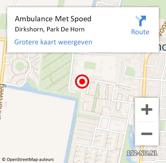 Locatie op kaart van de 112 melding: Ambulance Met Spoed Naar Dirkshorn, Park De Horn op 7 januari 2024 14:43