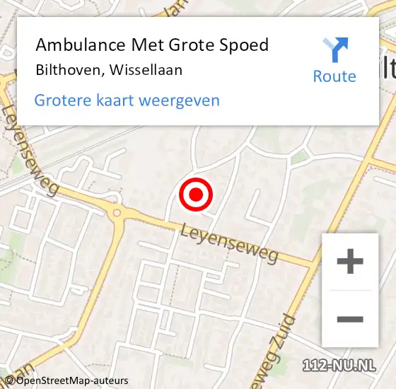 Locatie op kaart van de 112 melding: Ambulance Met Grote Spoed Naar Bilthoven, Wissellaan op 21 september 2014 10:19