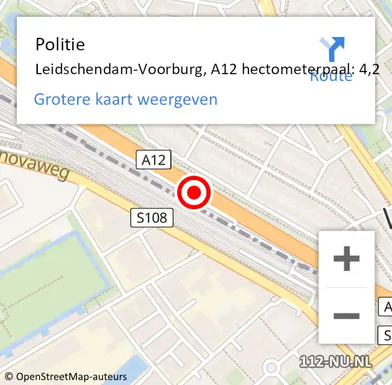 Locatie op kaart van de 112 melding: Politie Leidschendam-Voorburg, A12 hectometerpaal: 4,2 op 7 januari 2024 15:49