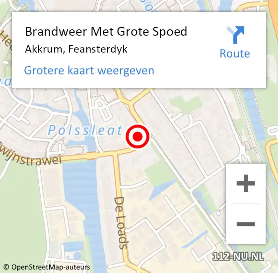 Locatie op kaart van de 112 melding: Brandweer Met Grote Spoed Naar Akkrum, Feansterdyk op 7 januari 2024 16:13