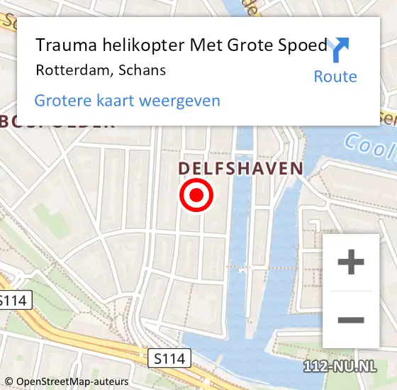 Locatie op kaart van de 112 melding: Trauma helikopter Met Grote Spoed Naar Rotterdam, Schans op 7 januari 2024 16:14