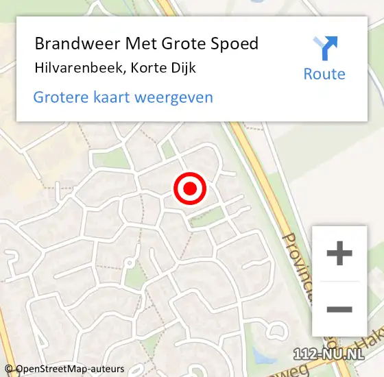 Locatie op kaart van de 112 melding: Brandweer Met Grote Spoed Naar Hilvarenbeek, Korte Dijk op 7 januari 2024 16:23