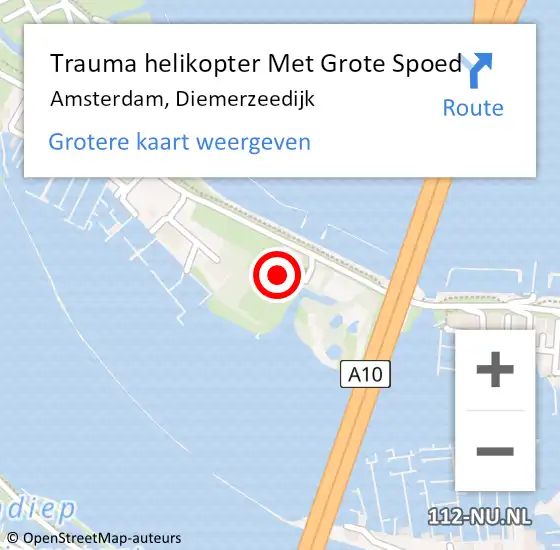 Locatie op kaart van de 112 melding: Trauma helikopter Met Grote Spoed Naar Amsterdam, Diemerzeedijk op 7 januari 2024 17:52