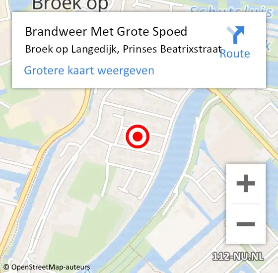 Locatie op kaart van de 112 melding: Brandweer Met Grote Spoed Naar Broek op Langedijk, Prinses Beatrixstraat op 7 januari 2024 18:00