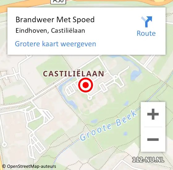 Locatie op kaart van de 112 melding: Brandweer Met Spoed Naar Eindhoven, Castiliëlaan op 7 januari 2024 18:18