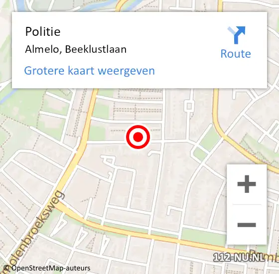 Locatie op kaart van de 112 melding: Politie Almelo, Beeklustlaan op 7 januari 2024 18:25