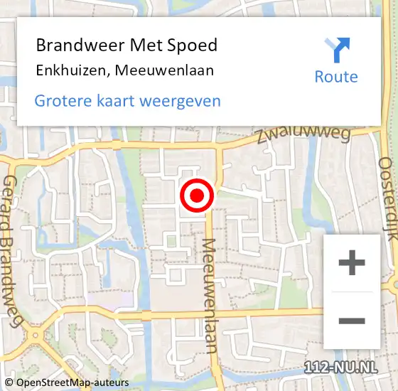 Locatie op kaart van de 112 melding: Brandweer Met Spoed Naar Enkhuizen, Meeuwenlaan op 7 januari 2024 18:29