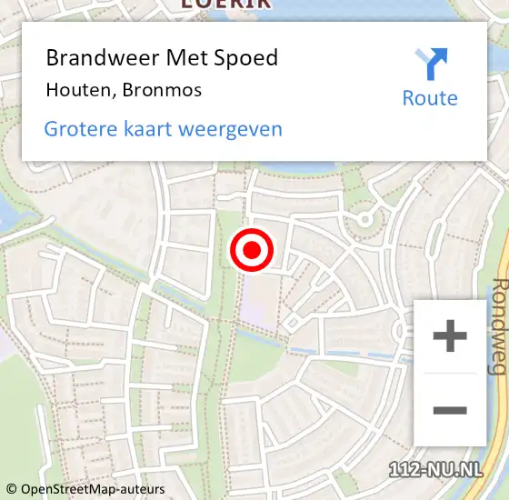 Locatie op kaart van de 112 melding: Brandweer Met Spoed Naar Houten, Bronmos op 7 januari 2024 18:33