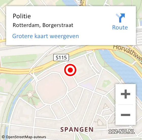 Locatie op kaart van de 112 melding: Politie Rotterdam, Borgerstraat op 7 januari 2024 18:38