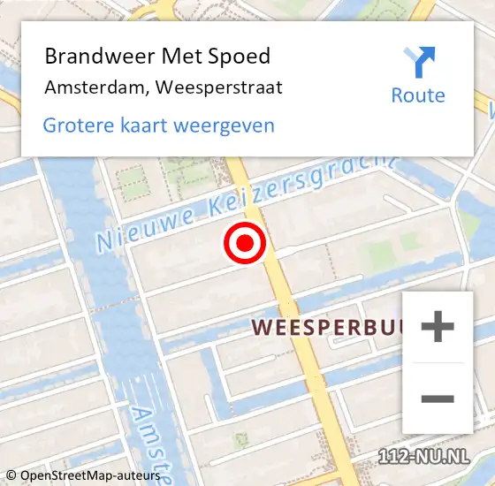 Locatie op kaart van de 112 melding: Brandweer Met Spoed Naar Amsterdam, Weesperstraat op 7 januari 2024 18:50