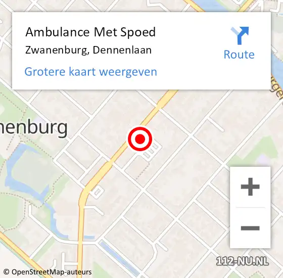 Locatie op kaart van de 112 melding: Ambulance Met Spoed Naar Zwanenburg, Dennenlaan op 7 januari 2024 18:57