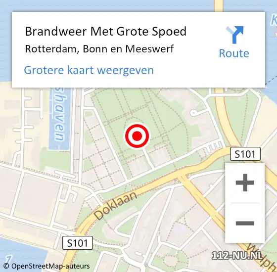 Locatie op kaart van de 112 melding: Brandweer Met Grote Spoed Naar Rotterdam, Bonn en Meeswerf op 7 januari 2024 19:09