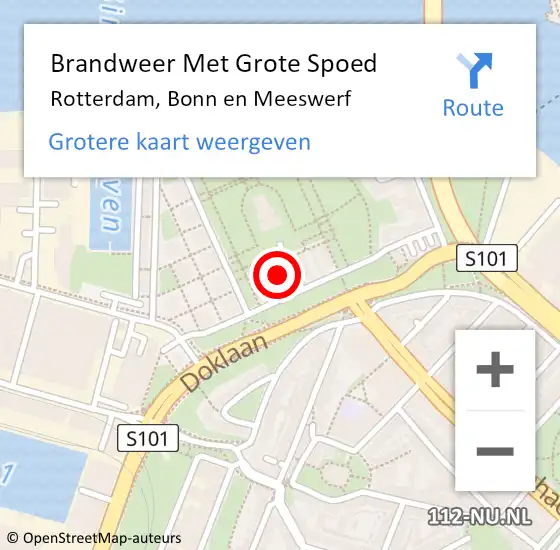 Locatie op kaart van de 112 melding: Brandweer Met Grote Spoed Naar Rotterdam, Bonn en Meeswerf op 7 januari 2024 19:12