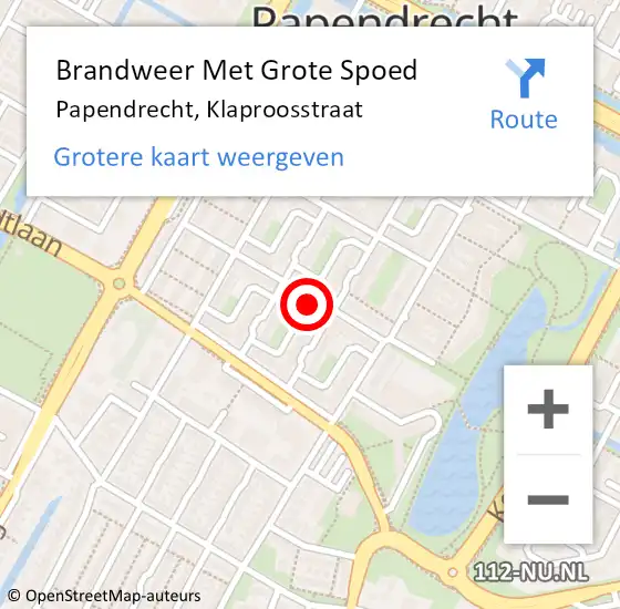 Locatie op kaart van de 112 melding: Brandweer Met Grote Spoed Naar Papendrecht, Klaproosstraat op 7 januari 2024 19:18