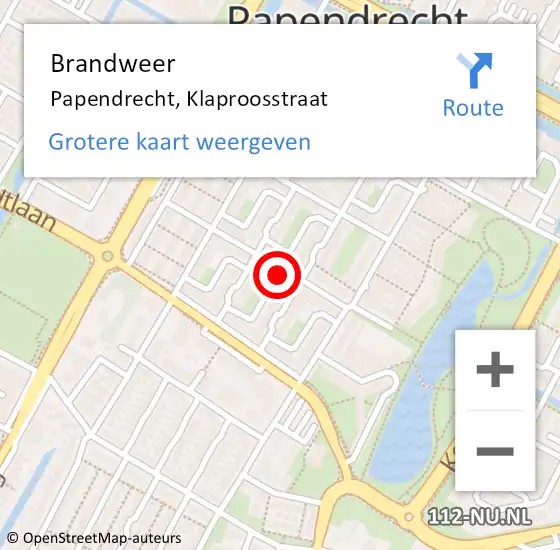 Locatie op kaart van de 112 melding: Brandweer Papendrecht, Klaproosstraat op 7 januari 2024 19:25