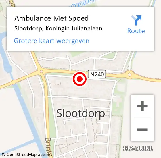 Locatie op kaart van de 112 melding: Ambulance Met Spoed Naar Slootdorp, Koningin Julianalaan op 7 januari 2024 19:38
