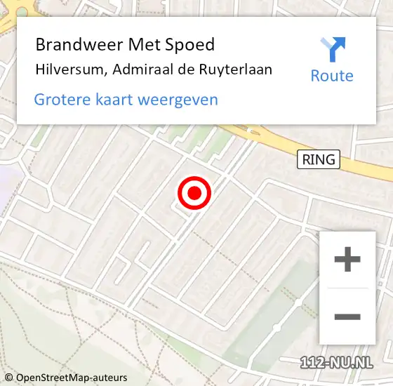 Locatie op kaart van de 112 melding: Brandweer Met Spoed Naar Hilversum, Admiraal de Ruyterlaan op 7 januari 2024 19:56