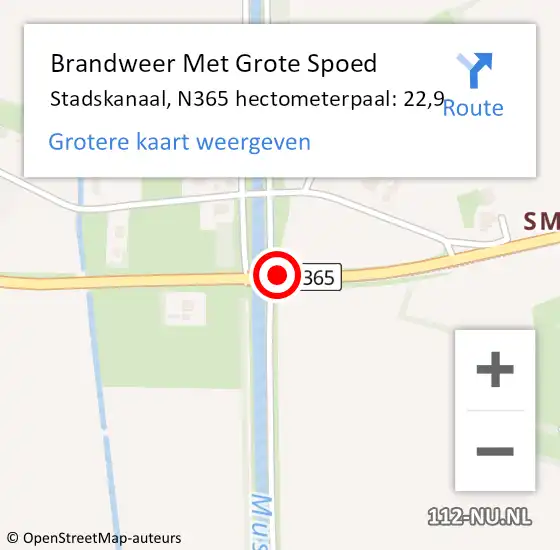 Locatie op kaart van de 112 melding: Brandweer Met Grote Spoed Naar Stadskanaal, N365 hectometerpaal: 22,9 op 7 januari 2024 20:04