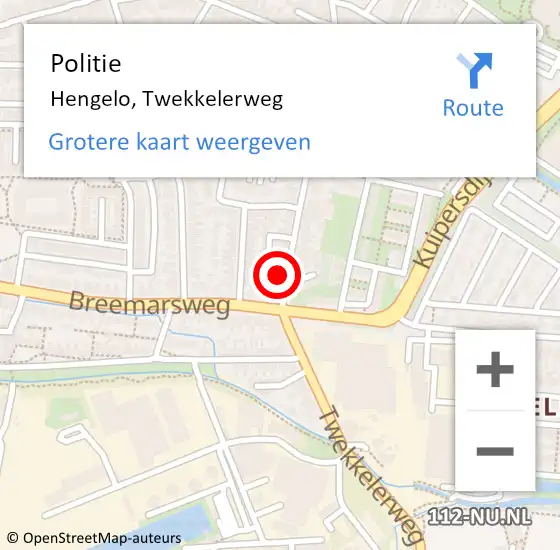 Locatie op kaart van de 112 melding: Politie Hengelo, Twekkelerweg op 7 januari 2024 20:08