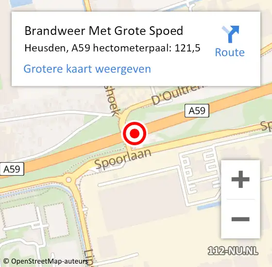 Locatie op kaart van de 112 melding: Brandweer Met Grote Spoed Naar Heusden, A59 hectometerpaal: 121,5 op 7 januari 2024 20:08