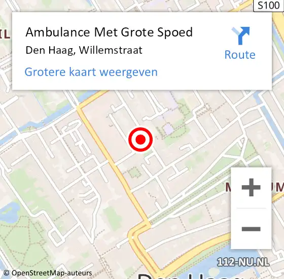 Locatie op kaart van de 112 melding: Ambulance Met Grote Spoed Naar Den Haag, Willemstraat op 7 januari 2024 21:27