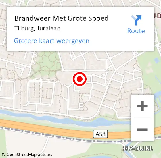 Locatie op kaart van de 112 melding: Brandweer Met Grote Spoed Naar Tilburg, Juralaan op 7 januari 2024 21:31